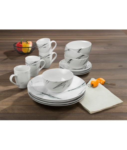 Marble Black Coupe 16Pc Dinnerware Set