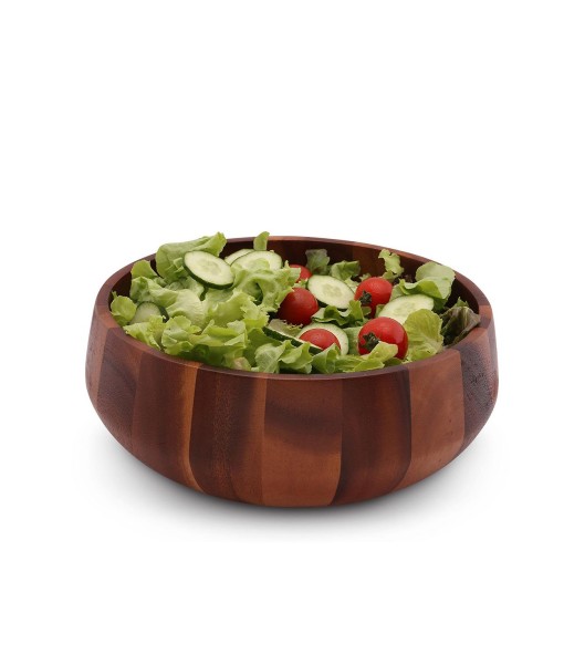 Acacia Wood Serving Bowl for Fruits or Salads Modern Round Shape Style Large Wooden Single Bowl