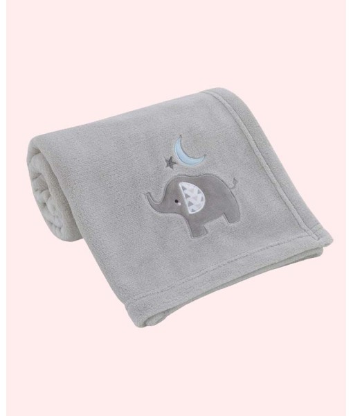 Elephant Stroll Star and Moon Applique Super Soft Baby Blanket