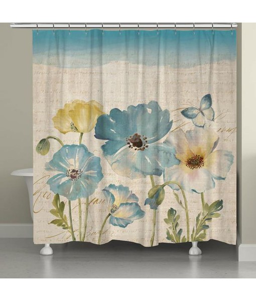 Teal Poppies Shower Curtain