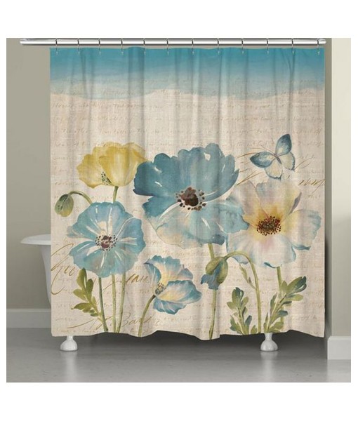 Teal Poppies Shower Curtain